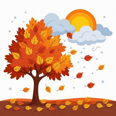 Autumn Tree with Falling Leaves