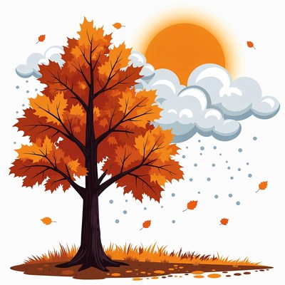 Autumn Tree in Rainy Sunset