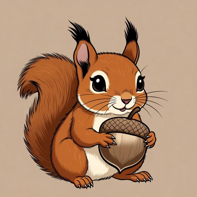 Cute squirrel holding acorn