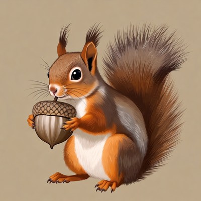 Cute squirrel holding acorn