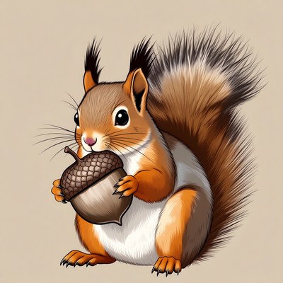 Cute squirrel holding acorn