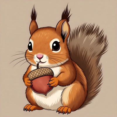 Cute squirrel holding acorn