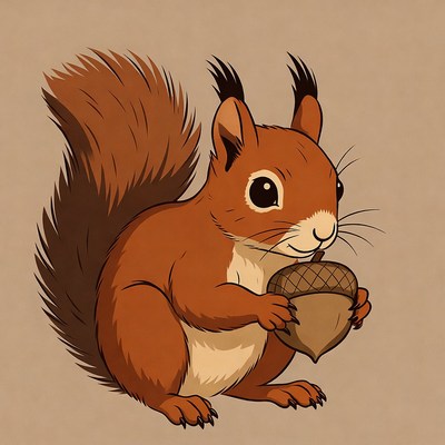 Cute squirrel holding acorn