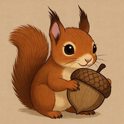 Cute squirrel holding acorn