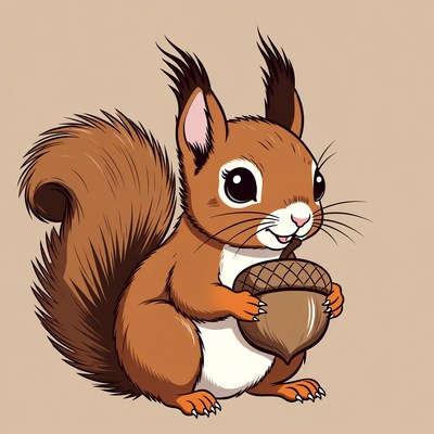 Cute squirrel holding acorn