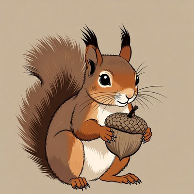 Cute squirrel holding acorn