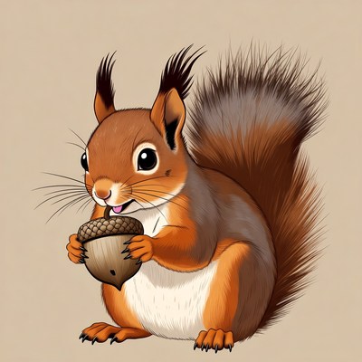 Cute squirrel holding acorn