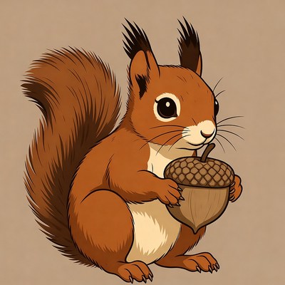 Cute squirrel holding acorn