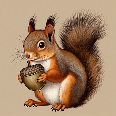 Cute squirrel holding acorn