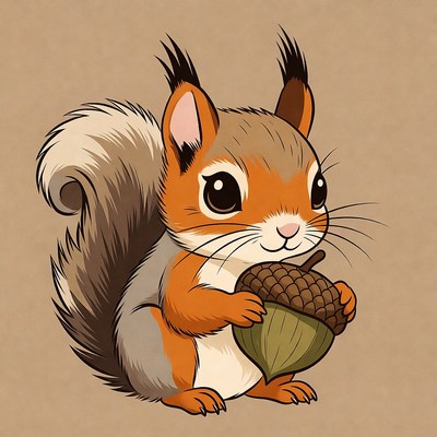 Cute squirrel holding acorn