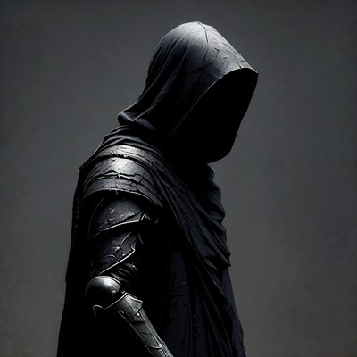 Hooded man in dark armor