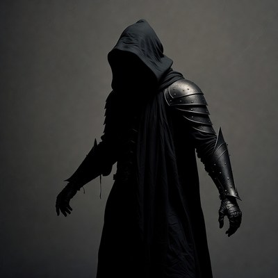 Hooded warrior in dark armor