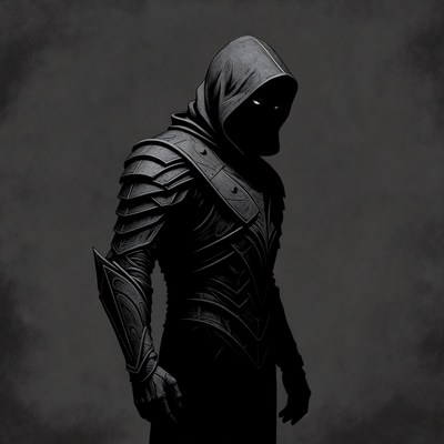 Hooded male assassin in dark armor