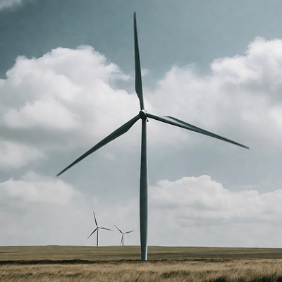 Wind Turbines in Grassy Field