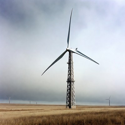 Wind Turbine in Grassy Field