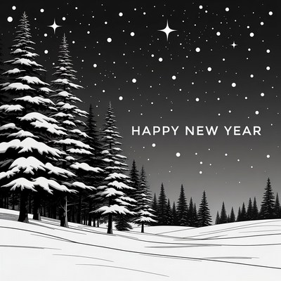 Snowy Pine Trees Happy New Year