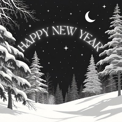 Happy New Year Snowy Forest Illustration