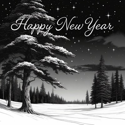 Happy New Year Snowy Pine Forest