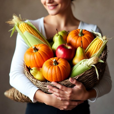 Woman holding harvest basket