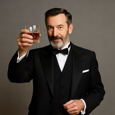Man toasting with whiskey glass