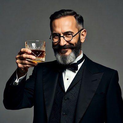 Man toasting with whiskey glass