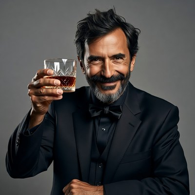 Man toasting with whiskey glass