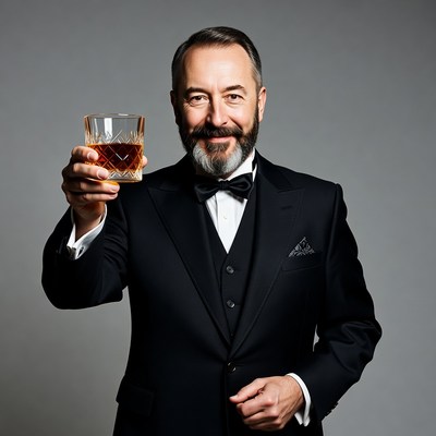 Man toasting with whiskey glass