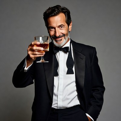 Mature man toasting whiskey glass