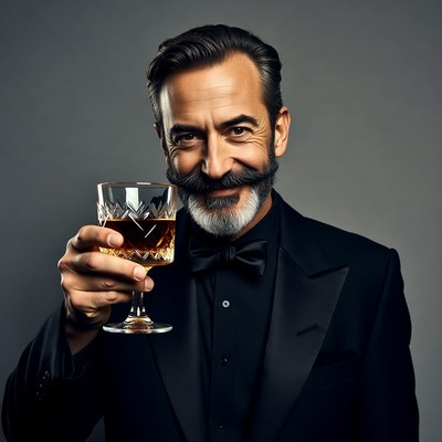 Man toasting with whiskey glass