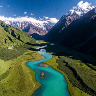 Turquoise River in Snowy Mountains