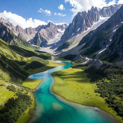 Turquoise River in Snowy Mountains