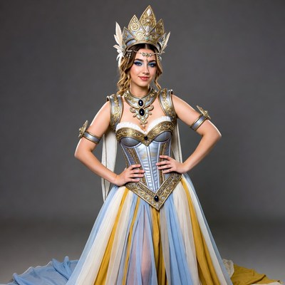 Woman in golden winged crown costume