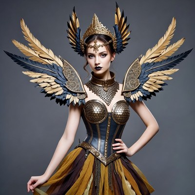 Woman in Valkyrie winged helmet costume