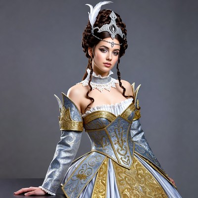 Woman in Elaborate Silver Gold Gown