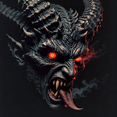 Demonic Devil Head with Red Eyes