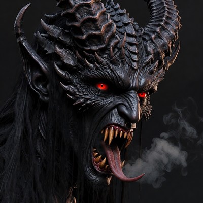 Roaring Demon with Horns and Fangs