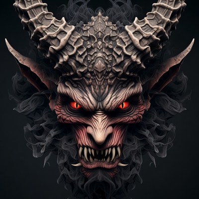 Demonic Skull with Horns and Red Eyes