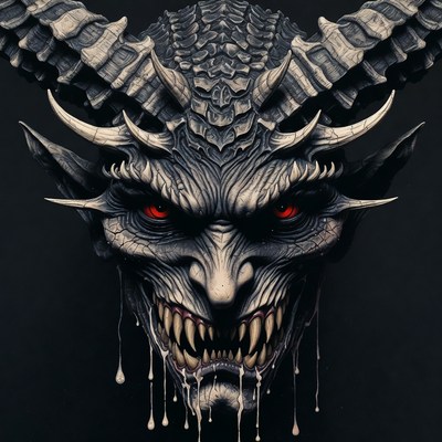 Demonic Skull with Horns and Fangs