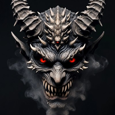 Demonic Skull with Horns and Fangs