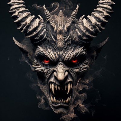 Demonic Skull with Horns and Fangs