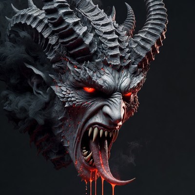 Roaring Demon Head with Red Eyes
