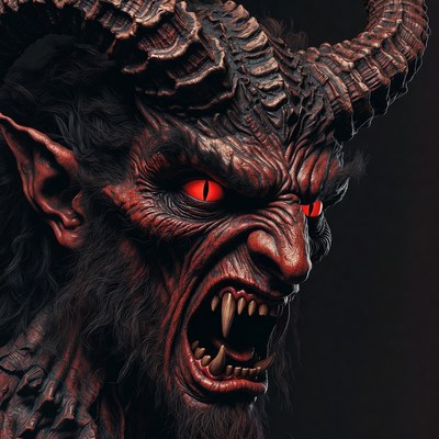 Roaring Demon with Horns and Fangs