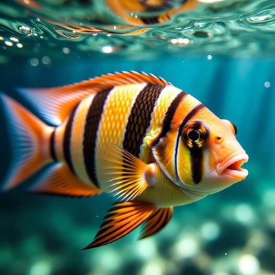Vibrant Striped Angelfish Underwater
