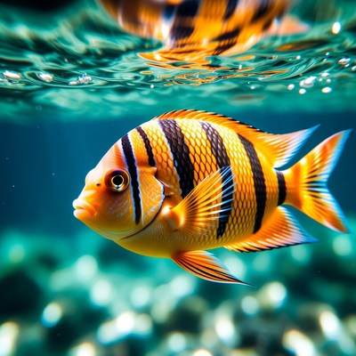 Orange Striped Angelfish Underwater