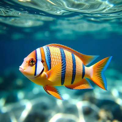 Colorful Striped Angelfish Underwater