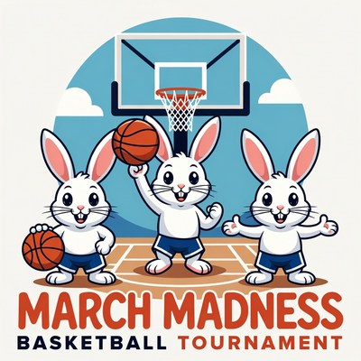 Three bunnies playing basketball March Madness