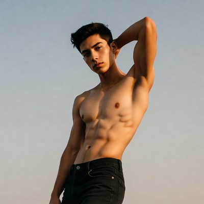Muscular young man posing shirtless