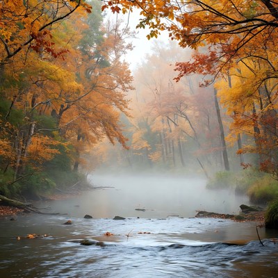 Autumn Forest Misty River