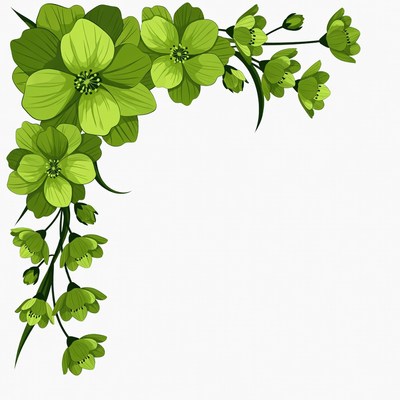 Green Flower Corner Border