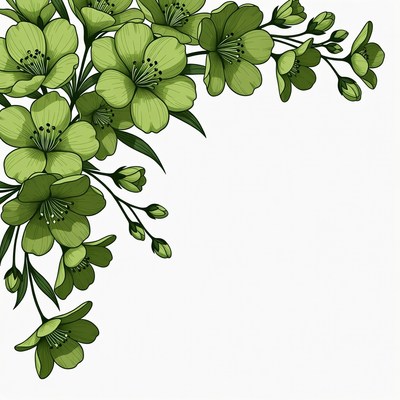 Green Flowers Bouquet Corner Illustration